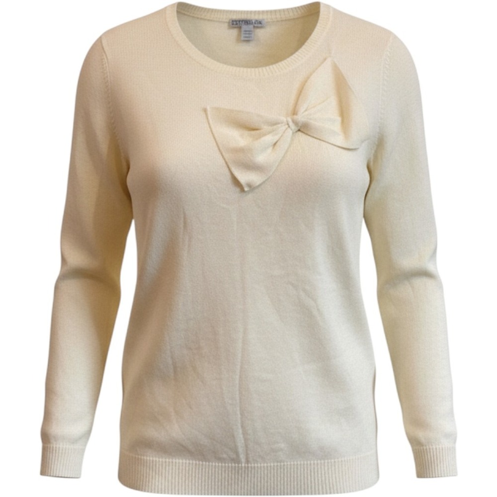Cotton On Womens Ivory Cream Bow Detail Knit Sweater Long Sleeve Scoop Neck L